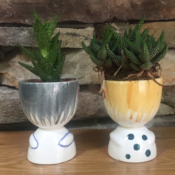 VTG Egg Cup Faces People MCM Japan Succulents Boho - Picture 7 of 9